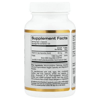 California Gold Nutrition Methyl Folate & Vitamin C Capsules - 120 Veggie Capsules - Image 2