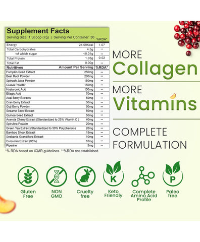 Vedapure Plant Based Skin Collagen Builder Supplement Mixed Fruit 210G