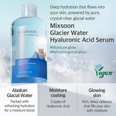 mixsoon Essential Glass Skin Duo Set moisturizer korean skin care(Bean Essence + Glacier Water Hyaluronic Acid Serum) - Image 3
