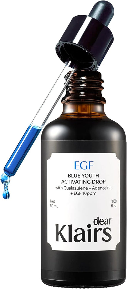 DearKlairs Korean EGF Serum – Blue Youth Activator Drop with EGF and FGF (10ppm each), barrier repair and post-imperfection marks, gentle on sensitive skin, soothing and repairing
