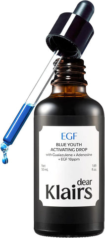 DearKlairs Korean EGF Serum – Blue Youth Activator Drop with EGF and FGF (10ppm each), barrier repair and post-imperfection marks, gentle on sensitive skin, soothing and repairing