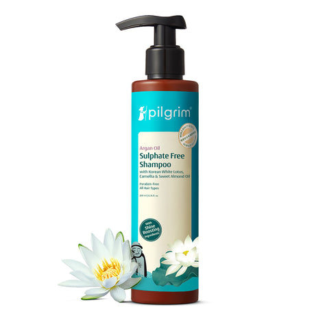 Pilgrim Argan Oil Sulphate Free Shampoo with Korean White Lotus, Camellia & Sweet Almond Oil- 200 ml