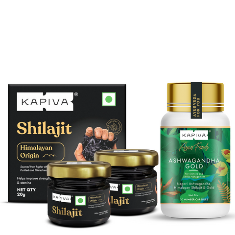 Immunity Boost Pack- Kapiva Himalayan Shilajit Resin 20gm (Pack of 2) + Ashwagandha 30 capsules Free