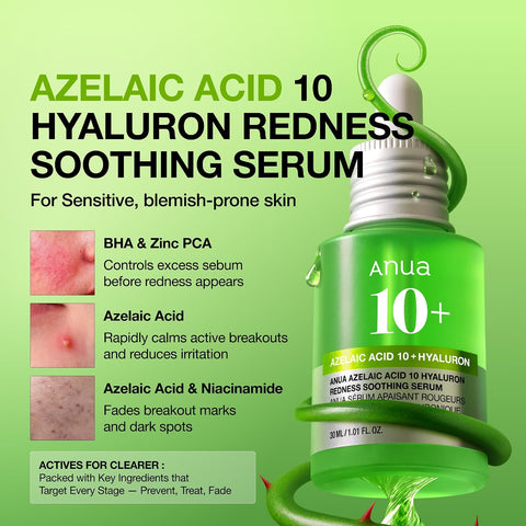 Anua Azelaic Acid 10 Hyaluron Redness Soothing Serum, Facial Serum for Sensitive skin, Hyaluronic Acid, Niacinamide, Spot Care, Natural Color, Vegan, Korean Skincare (30ml/ 1.01 fl oz.) - Image 3