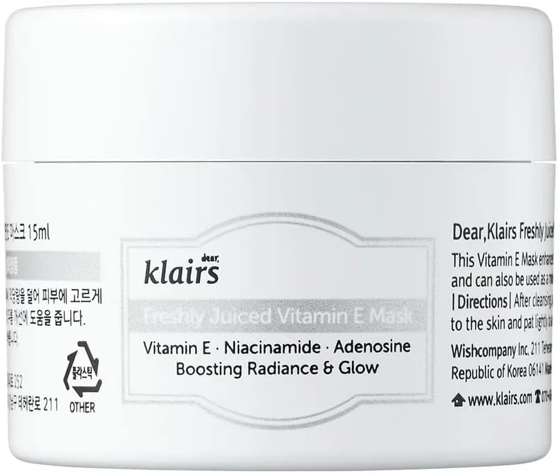 DearKlairs] Freshly Juiced Vitamin E Beauty Mask, 0.5 oz (15 ml), Moisturizer, Boost the Effect Vitamin C, Niacinamide, Adenosine, clear skin, antioxidant serum