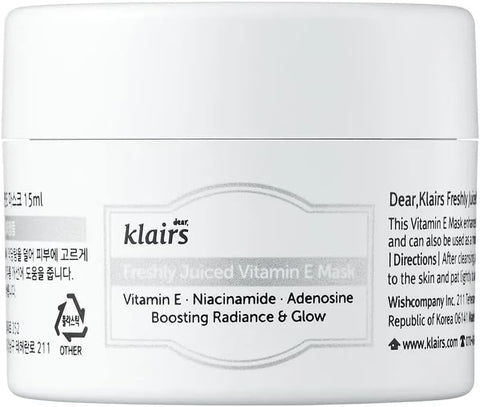 DearKlairs] Freshly Juiced Vitamin E Beauty Mask, 0.5 oz (15 ml), Moisturizer, Boost the Effect Vitamin C, Niacinamide, Adenosine, clear skin, antioxidant serum