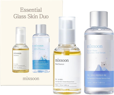 mixsoon Essential Glass Skin Duo Set moisturizer korean skin care(Bean Essence + Glacier Water Hyaluronic Acid Serum)