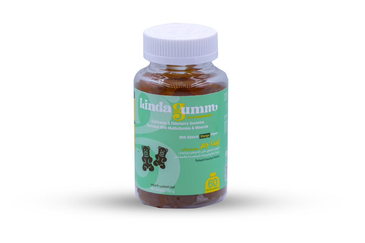 Lindagumm Echinacea Elderberry Vitamin C 60 mg, Vitamin D 10 mcg, Zinc 4 mg Mango Flavor 60 Gummies