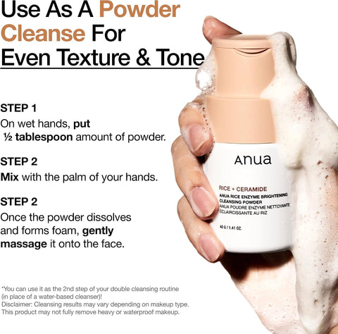 ANUA Rice Enzyme Brightening Cleansing Powder, Rice Mask, Ceramide, Gentle Face Wash for Brightening, Radiant Skin, Facial Cleanser for Dry Skin, Korean Skincare, Fragrance Free, 40g/1.41fl.oz. - Image 4