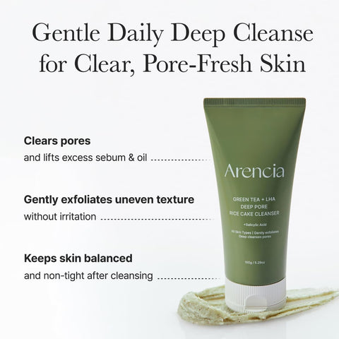 ARENCIA Salicylic Acid, Green Tea + LHA Deep Pore Rice Cake Cleanser – Deep Pore Cleansing, Acne Face Wash, Blackhead Remover, 5.07 fl oz - Image 3