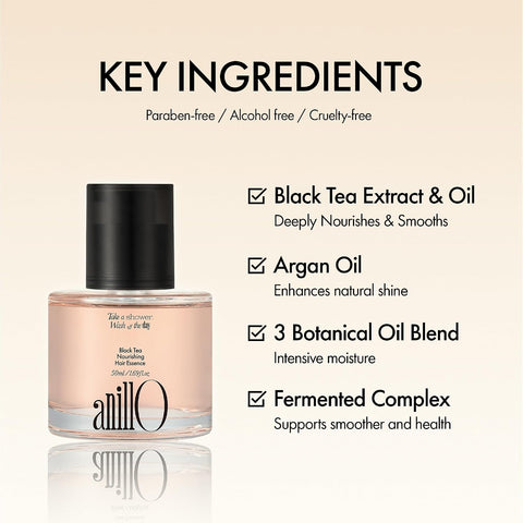 ANILLO Black Tea Nourishing Hair Essence with Green Tea Oil, Protein & Biotin for Nourishment and Shine - Creamy Woody Scent, Vegan, Paraben-Free 50ml / 1.69 fl. Oz - Image 3