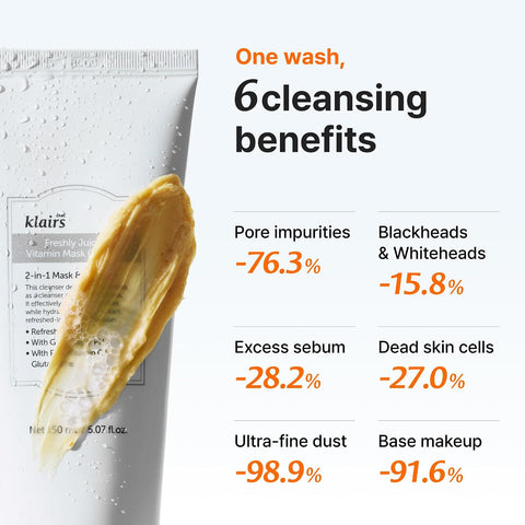 DearKlairs Freshly Juiced Vitamin Clay Mask & Cleanser, Deep Pore Cleansing, Radiant Clear Skin, with Glutathione, Mandarin Peel Powder, PHA and Niacinamide (150 ml, 1 Piece) - Image 3