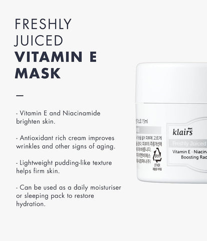 DearKlairs] Freshly Juiced Vitamin E Beauty Mask, 0.5 oz (15 ml), Moisturizer, Boost the Effect Vitamin C, Niacinamide, Adenosine, clear skin, antioxidant serum - Image 2