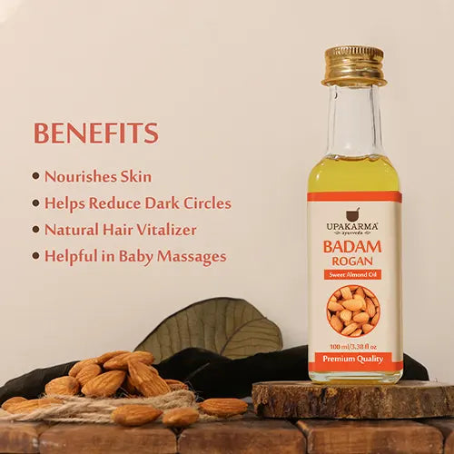 Upakarma Ayurveda Badam Rogan Sweet Almond Oil, 100ml - Hair & Skin Care - Image 3