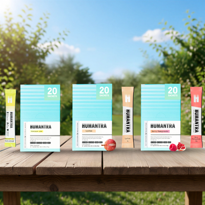 هيومانترا إلكتروليت بنكهة التوت والرمان 70 جم + هيومانترا إلكتروليت بنكهة الليمون الهيمالايا 72 جم + هيومانترا إلكتروليت بنكهة الليتشي 80 جم