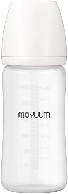 رضاعة أطفال مويوم (Moyuum) من مادة PPSU سعة 240 مل (+3 أشهر) - مضادة للمغص، خالية من BPA، سهلة التنظيف بفتحة واسعة وقاعدة ثابتة غير قابلة للانقلاب - إصدار طبيعي سادة