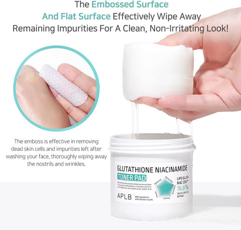 APLB Glutathione Niacinamide Toner Pad | LIPO GLUTA NIAC CEN™ 16.6% 3.38 FL.OZ/Korean Skin Care Dual Surface Toner Pads Long Lasting Moisturising Makeup Remover Por - Image 6
