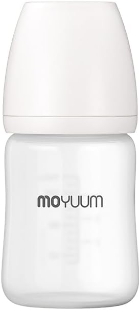 Moyuum PPSU Glass Feeding Baby Bottle with Nipple 150ml (0-3 months) - Anti Colic, BPA Free & Easy Clean Wide-Neck Non-Tip Stable Base - Natural Plain Edition