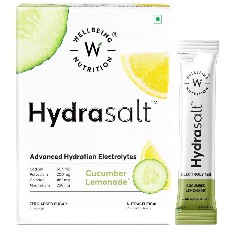 Wellbeing Nutrition Hydrasalt - Cucumber Lemonade Functional Drink, 90g Pack of 15 Sachets
