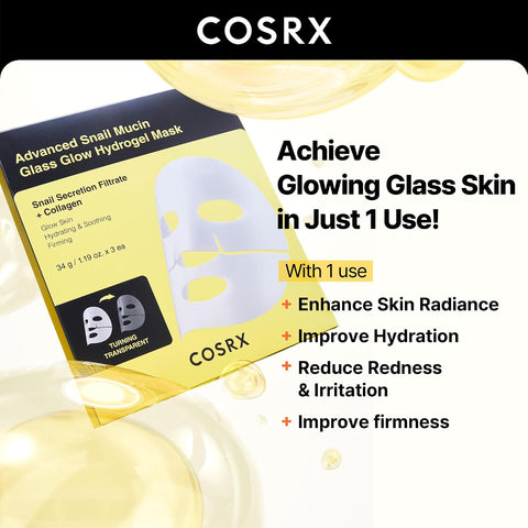 COSRX Advanced Snail Mucin Glass Glow Hydrogel Face Masks Skincare 3 EA, Collagen Face Mask, Travel Essentials, Overnight Face Mask, Korean Skin Care - Image 4