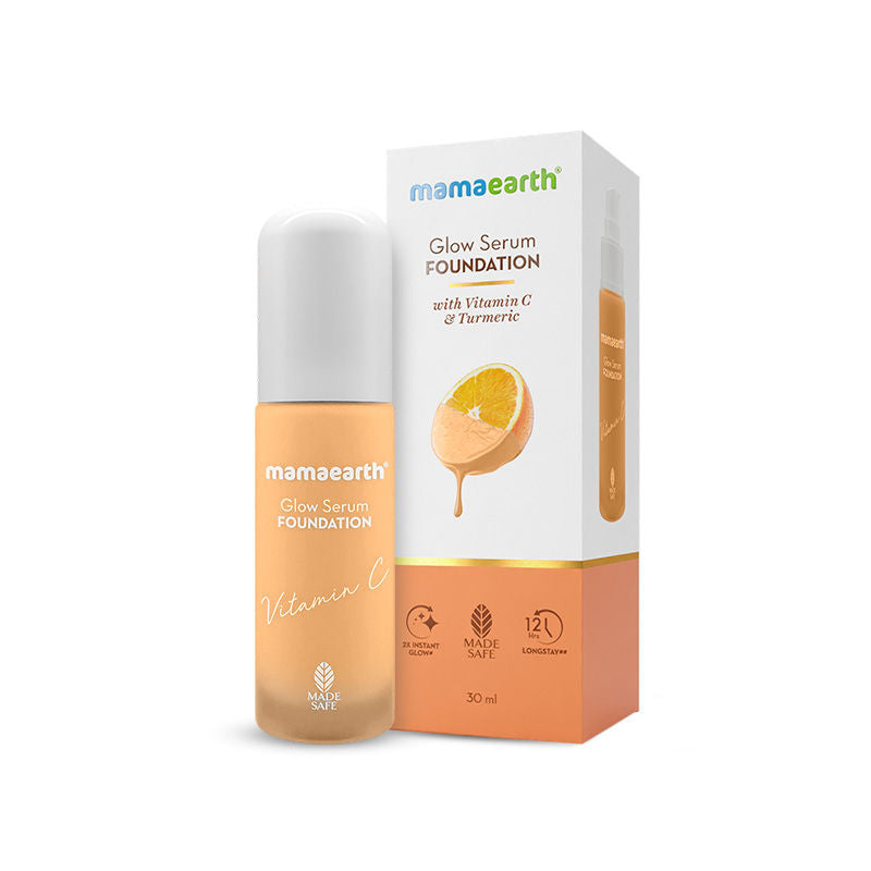 Mamaearth Glow Serum Foundation Lotion with Vitamin C & Turmeric for 12 Hour Long Stay 04 Sand Glow 30 ml Dewy Finish