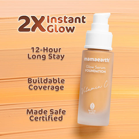 Mamaearth Glow Serum Foundation Lotion with Vitamin C & Turmeric for 12 Hour Long Stay 03 Nude Glow 30 ml Dewy Finish