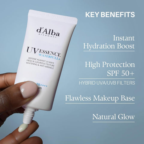 d'Alba Waterfull Essence Lightweight Sunscreen SPF50+ PA++++ UVA & UVB Protection, 24 hours moisturizing, Anti-aging effect 50ml - Image 6