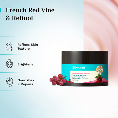 Pilgrim French Red Vine & Retinol Youthful Glow Night Gel Creme- 50g