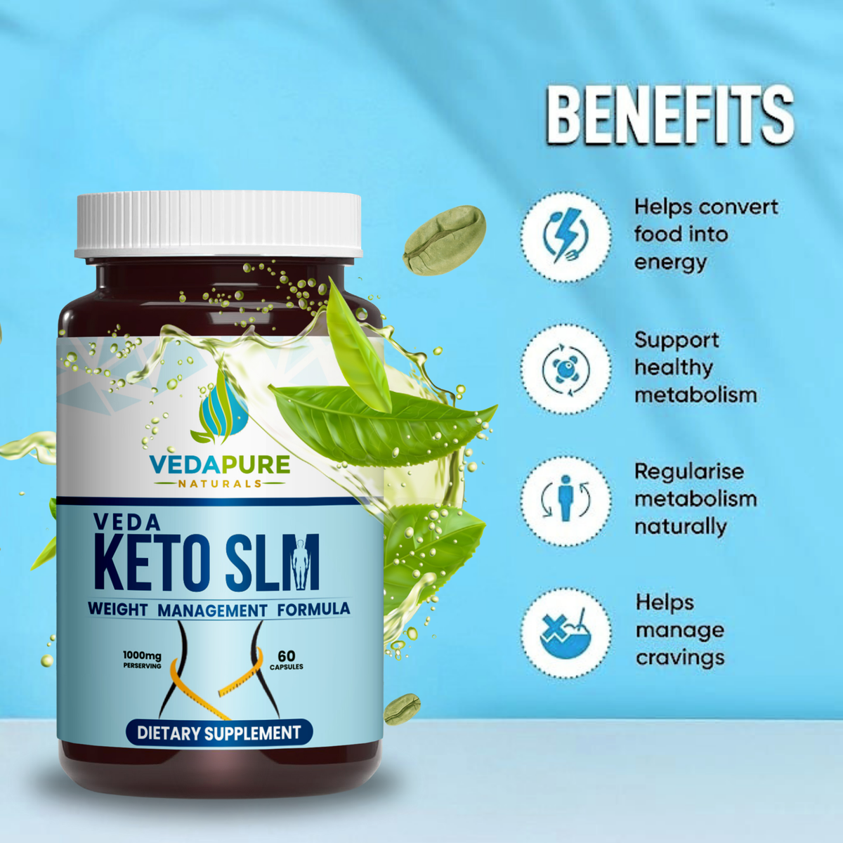 Vedapure Keto Slim Capsules - Natural Weight Management Supplement with Garcinia Cambogia and Green Tea - 60 Count