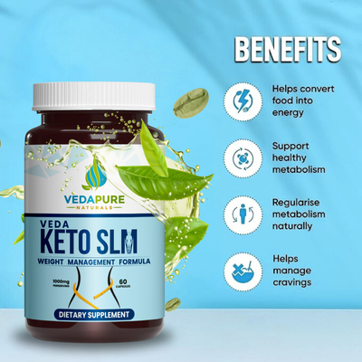 Vedapure Keto Slim Capsules - Natural Weight Management Supplement with Garcinia Cambogia and Green Tea - 60 Count