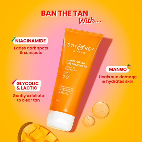 Dot & Key Mango Detan Gel Face Wash Glycolic & Niacinamide 100Ml