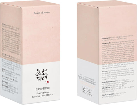 Beauty of Joseon Revive Serum Snail Mucin Ginseng Hydrating Repairing Peptide Facial Moisturizer, Dark Spot Acne Scar Dull Skin Fine Lines, Korean Skin Care for Men and Women, 30ml - Image 2