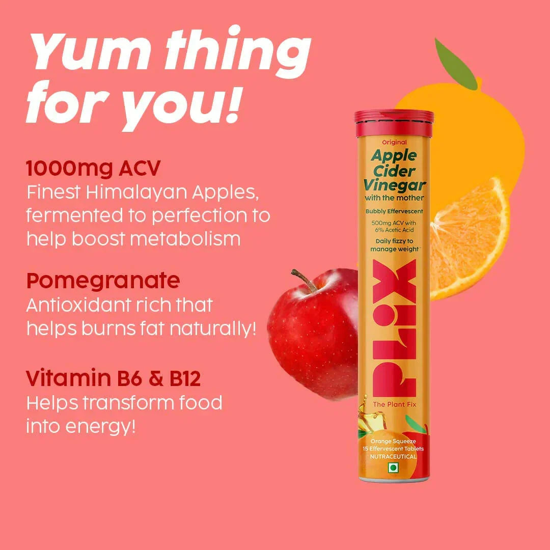 Plix Apple Cider Vinegar Effervescent Tablets - Juicy Orange Flavour, 15 Tablets - Image 2