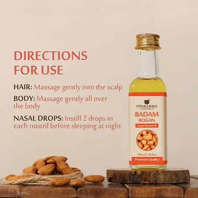 Upakarma Ayurveda Badam Rogan Sweet Almond Oil, 100ml - Hair & Skin Care - Image 4