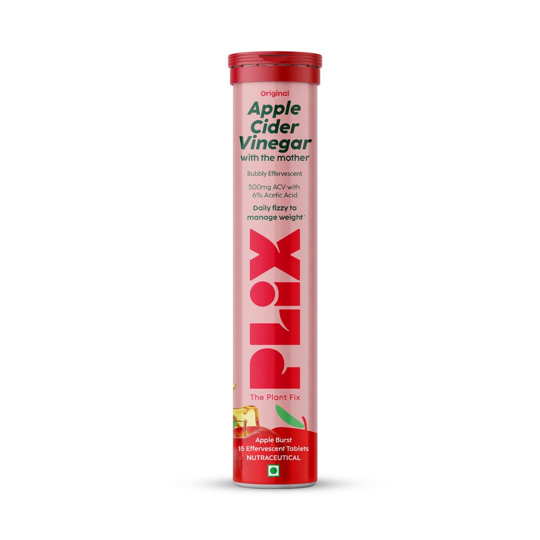 Plix Apple Cider Vinegar Apple Burst Red Daily Fizzy to support energy levels & weight 15 Effervescent Tablets