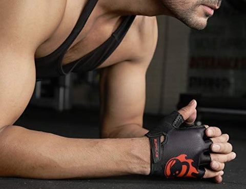 Burnlab Flex Gym Gloves for Men and Women - Ideal for Weightlifting, Cycling, Crossfit, Offers Good Grip and Soft Padding (Black & Red XL)