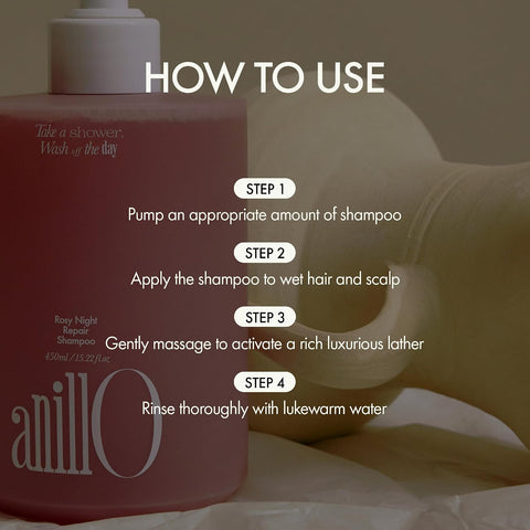 ANILLO Rosy Night Repair Shampoo – Anti-Dandruff & Damage Repair with Damask Rose Water & Ceramide – Color Safe, Silicone & Sulfate Free 450ml / 15.22 fl. Oz - Image 6