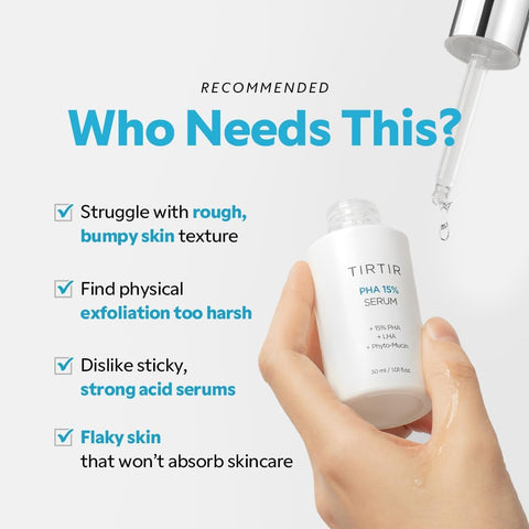 TIRTIR PHA 15% Exfoliating Serum - Hydrating Water Peeling for Smooth, Radiant Skin - Gentle PHA & LHA Formula for Sensitive Skin - Image 6