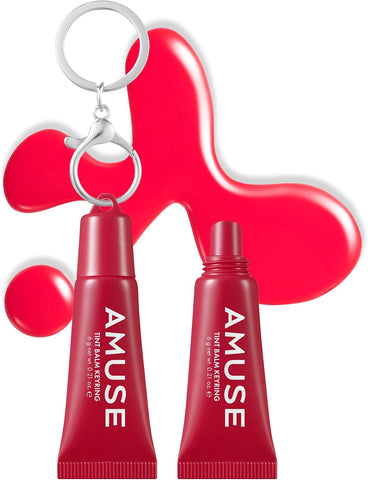 AMUSE Care Tint Lip Balm Keyring (03 HEALTHY CHERRY) | Hydrating Lip Balm + Keyring, Rice Extract & Multi-Peptide Complex, Korean Vegan Makeup | 0.21 oz