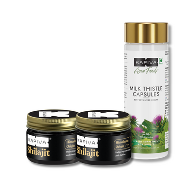 Kapiva Himalayan Shilajit Resin 20gm Pack of 2 and Milk Thistle Capsule 120 capsules Combo
