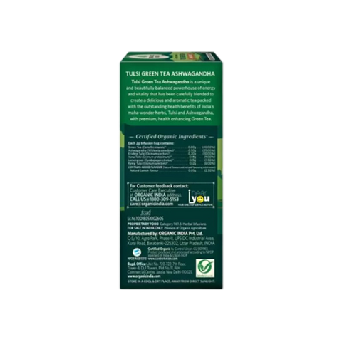 ORGANIC INDIA Tulsi Green Tea Ashwagandha 25 Tea Bags