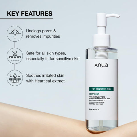 ANUA Heartleaf Pore Cleansing Oil MILD, Sensitive Skin Face Wash, Oil Cleanser for Face, Makeup Blackhead Remover, Korean Skin Care, Non-Comedogenic, Fragrance Free 6.76 fl oz(200ml) - Image 3
