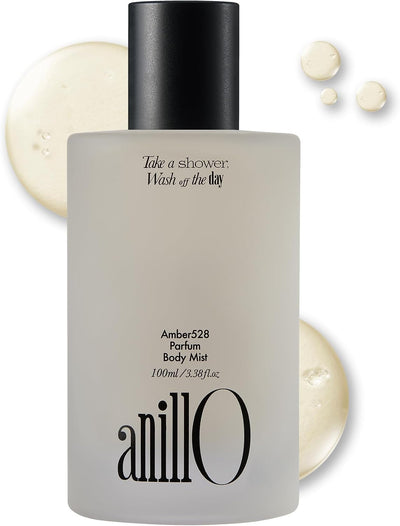 Amber528 Body Skin Care Mist, Vegan Mist with Yuzu Extract, Hinoki Cypress Oil & Hyaluronic Acid Complex for Dry Skin, Warm Amber Scent, Silicone & Paraben Free (100ml / 3.38 fl. Oz)