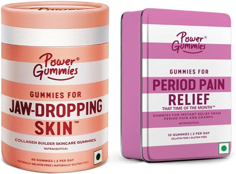 Power Gummies - Jaw Dropping Skin 60 Gummies + That Time Of The Month 10 Gummies | Collagen Builder, Glowing & Healthy Skin, Period Pain Relief Gummies for Women - Lemon Twist & Strawberry