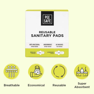 Pee Safe Reusable Sanitary Pads - Breathable Fabric, Pack of 4 - Image 2