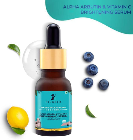 Pilgrim Korean 2% Alpha Arbutin & 3% Vitamin C Brightening Face Serum (Mini - 5 ml) for glowing skin | Alpha arbutin face serum | All skin types | Korean Skin Care | Vegan & Cruelty-free