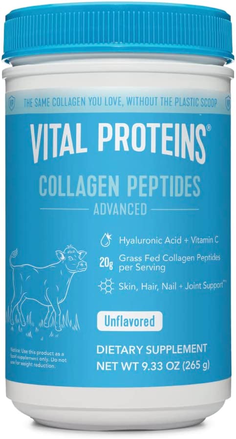 Vital Proteins Collagen Peptides Powder, Unflavored with Hyaluronic Acid and Vitamin C, 9.33 o