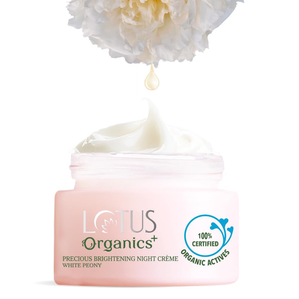 Lotus Organics+ Precious Brightening Night Crème for a brighter appearance, 100% Certified Organic Actives, Natural Night Crème for Skin Brightening, 50 gm