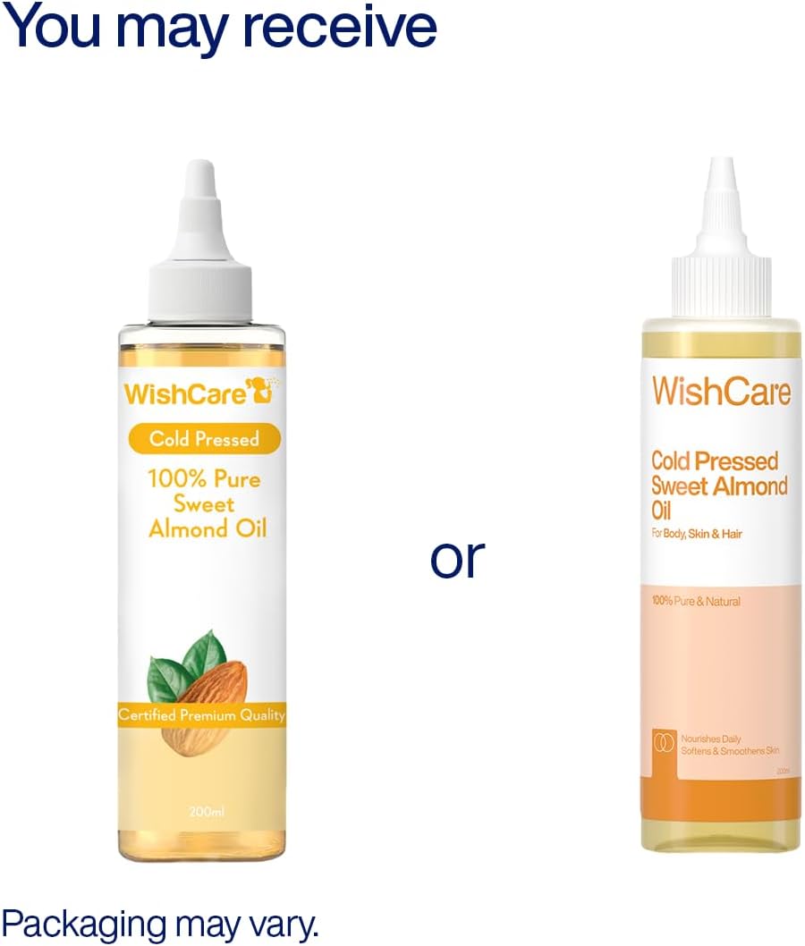 WishCare Sweet Almond Oil - Pure Cold Pressed for Hair & Skin - 200ml - Image 2