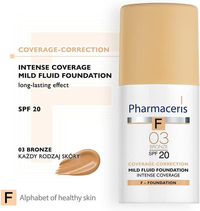 Pharmaceris Intense Coverage SPF20 Mild Fluid Foundation - Bronze 03, 30ml - Image 3